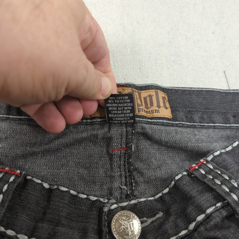 Vintage Southpole Shorts Mens 38 Black Denim Baggy Skater Embroidered - Picture 10 of 12
